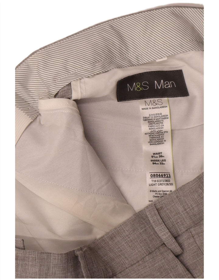 Marks & Spencer Męskie proste spodnie garniturowe W36 L33 Szary poliester