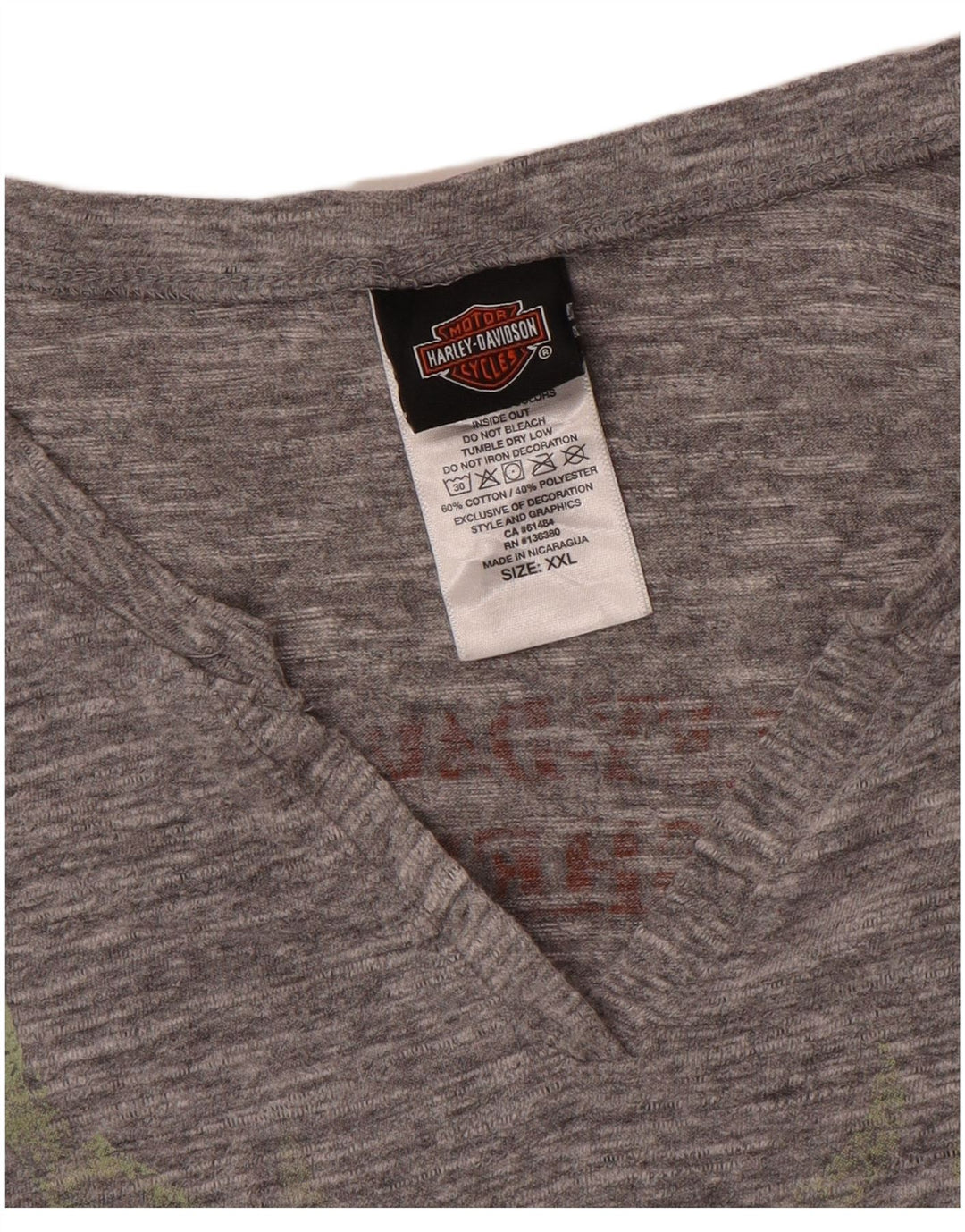 Męski top graficzny Harley Davidson z długim rękawem 2XL, szara bawełna w cętki