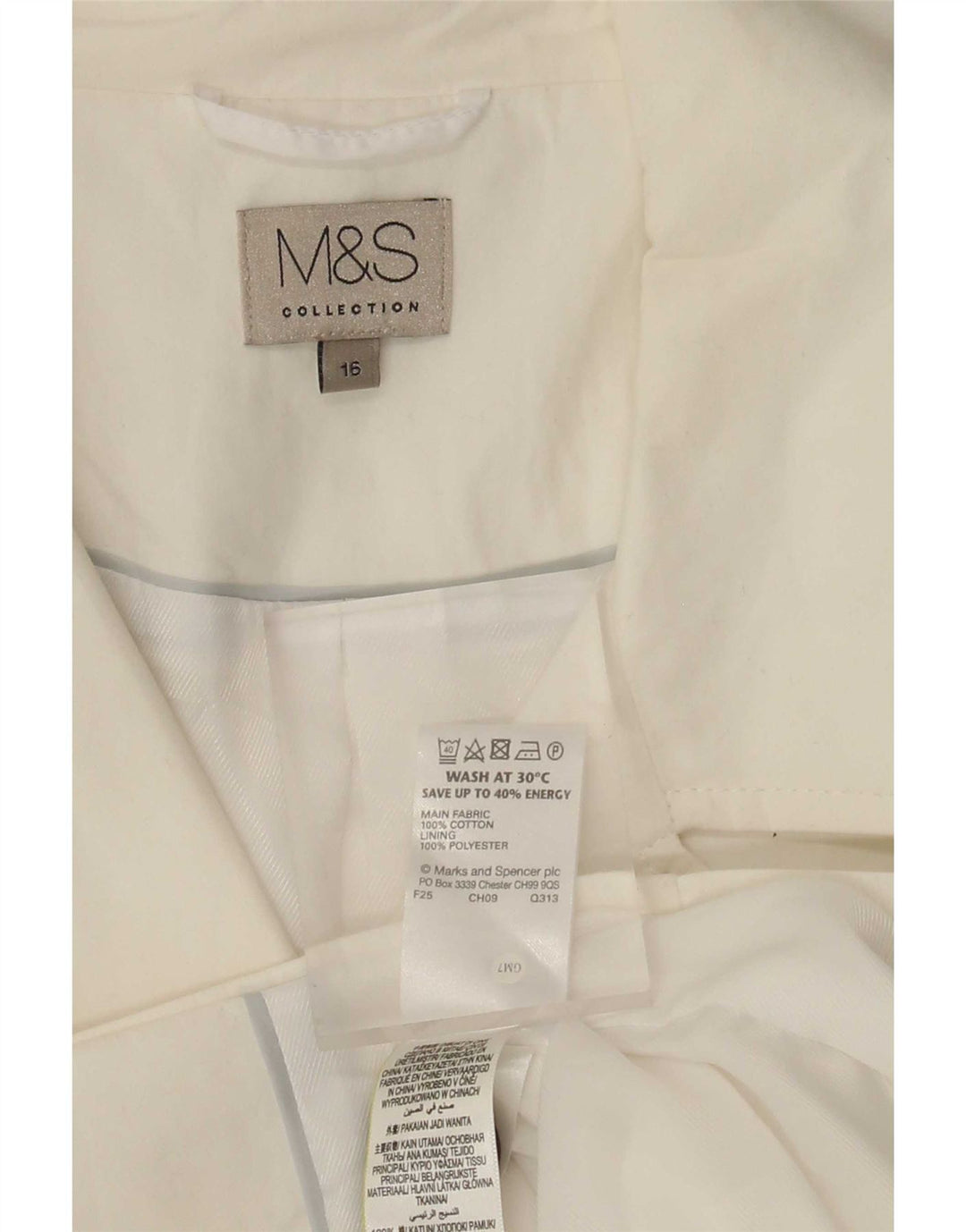 Marks & Spencer Krótki trencz damski UK 16, duży, biały, bawełniany