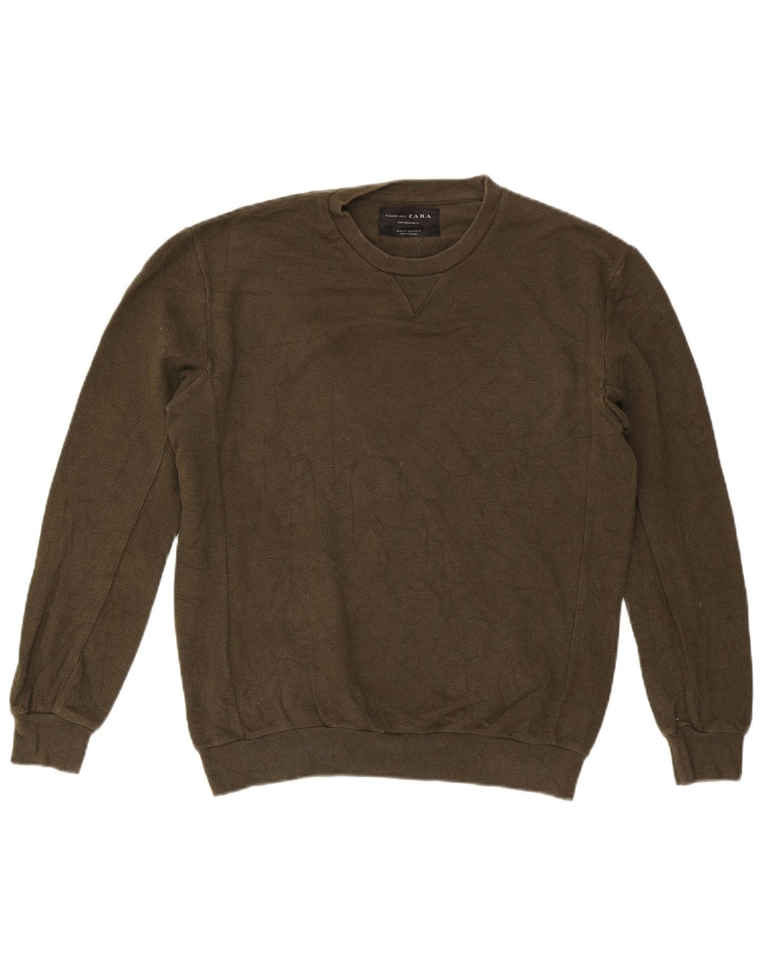 Męski sweter z okrągłym dekoltem Zara, bawełna w kolorze khaki