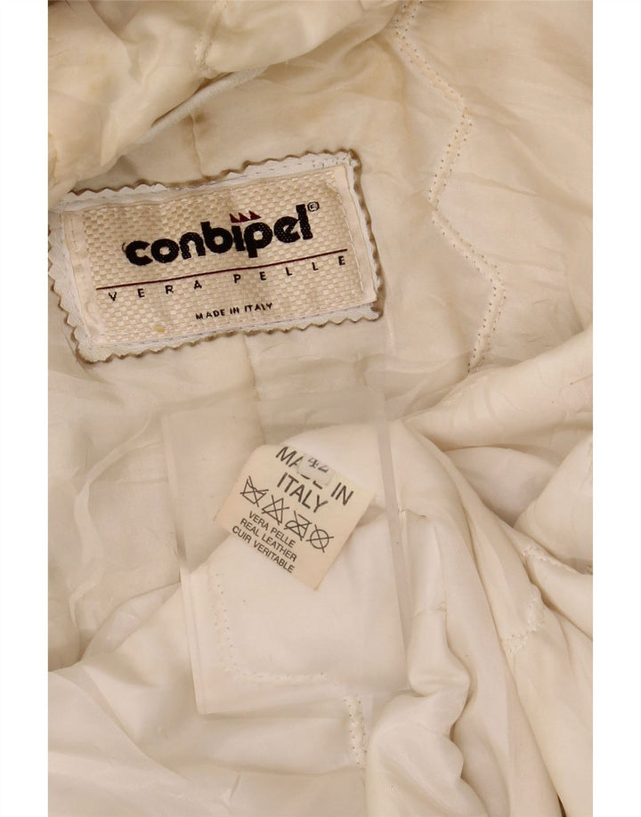 CONBIPEL Damska kurtka skórzana z kapturem IT 42 Średnia biała skóra
