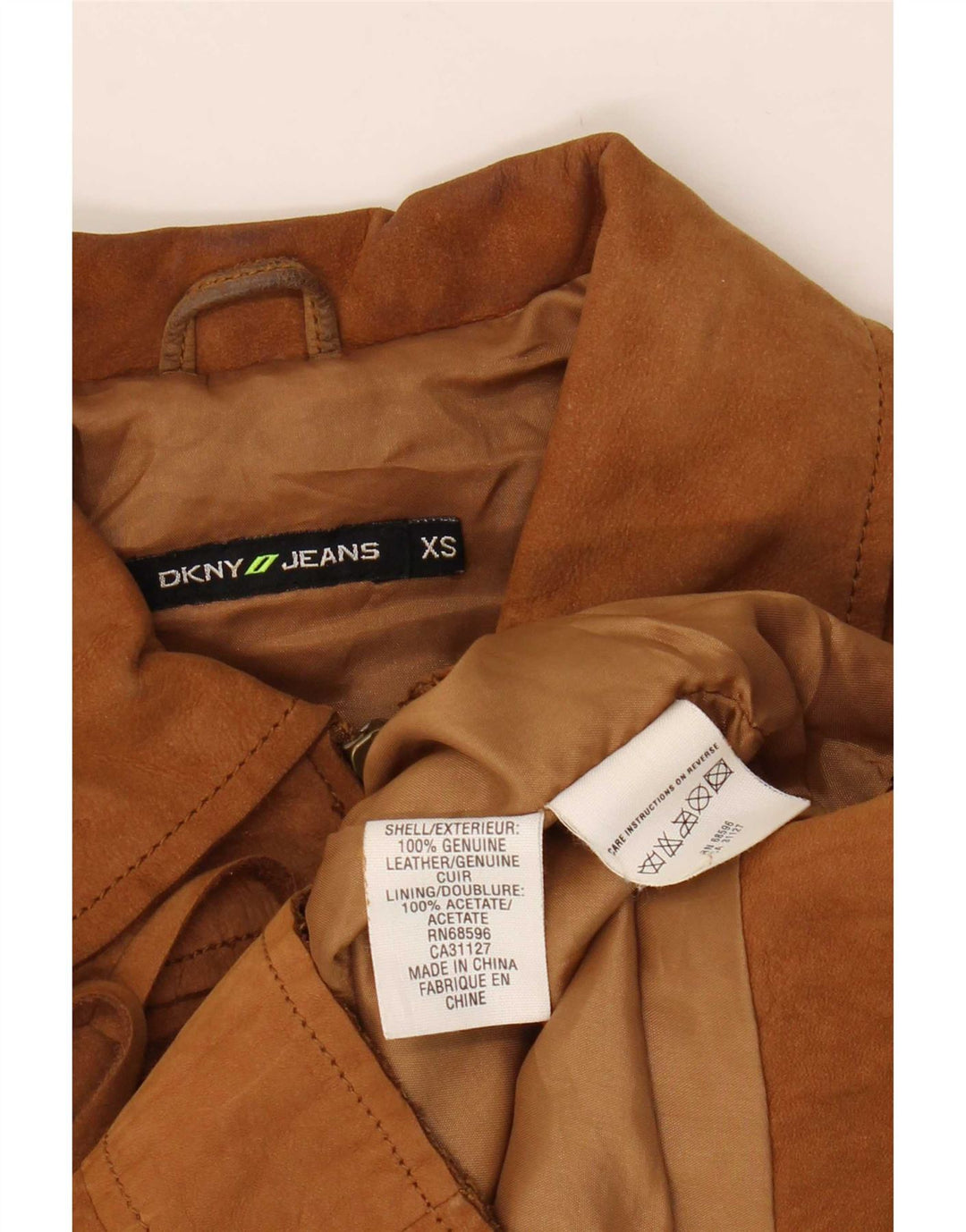 Damska zamszowa kurtka Dkny Crop UK 6 XS, beżowa skóra