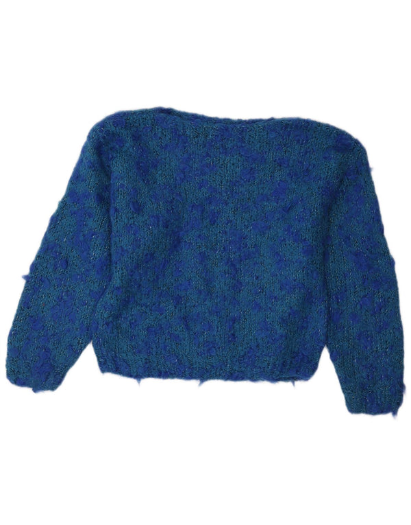 Vintage Womens Crop Boat Neck Jumper Sweater UK 12 Medium Blue