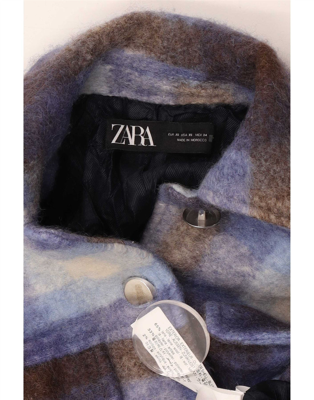 Damska kurtka oversize Zara Shacket UK 6 XS w niebieską kratę, wełniana