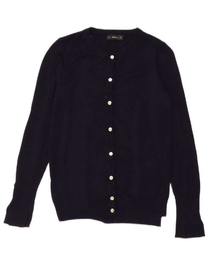 ZARA Womens Cardigan Sweater UK 10 Small Navy Blue Viscose