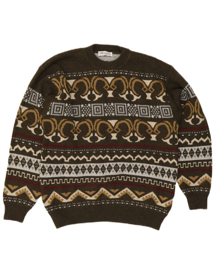 Bramante Męski sweter z okrągłym dekoltem IT 50 Średni khaki, geometryczna wełna