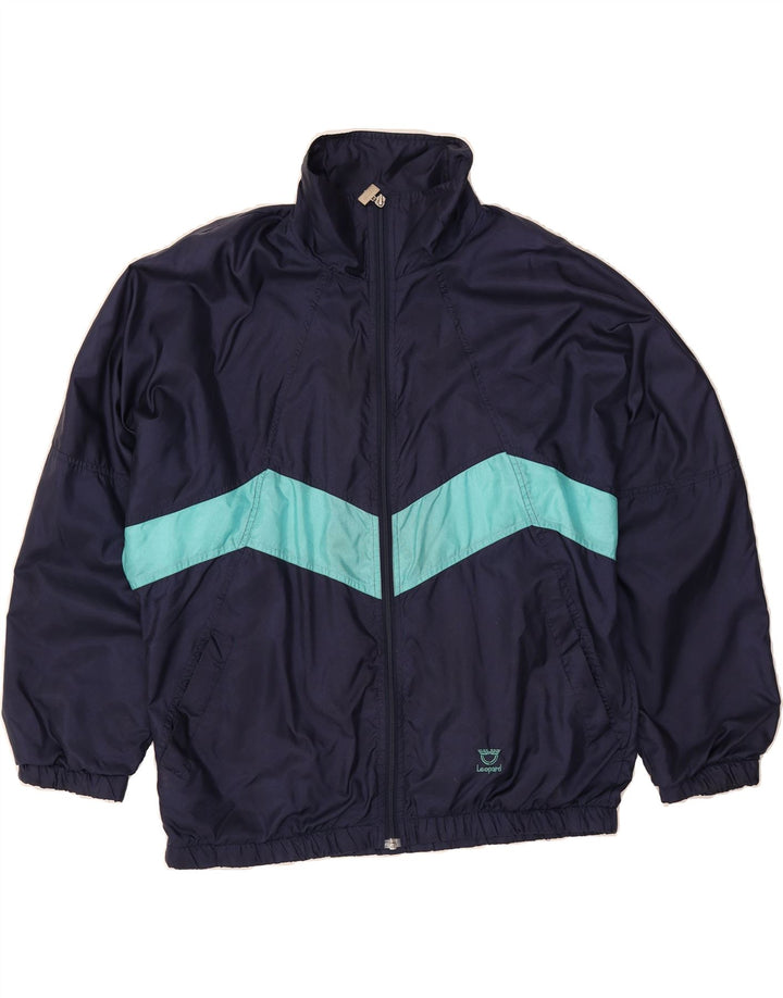LEOPARD Mens Tracksuit Top Jacket Large Navy Blue Colourblock Polyester Vintage Leopard and Second-Hand Leopard from Messina Hembry 