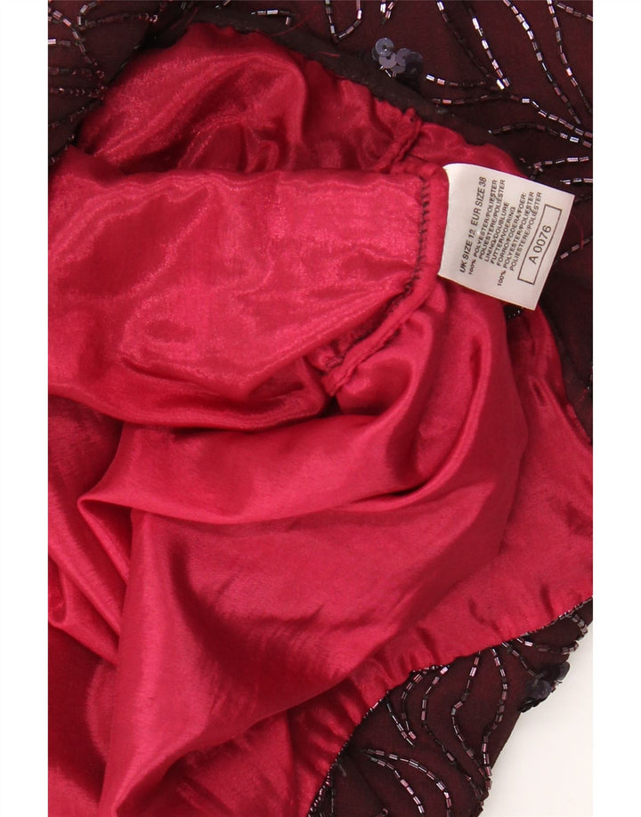 Damska sukienka bez rękawów VINTAGE UK 12 w kolorze średniego burgunda w kwiaty