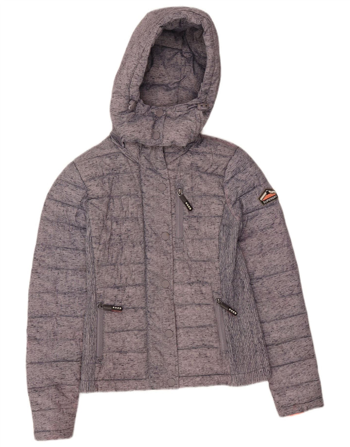 Damska wyściełana kurtka z kapturem Superdry UK 8 XS Szary poliester w blokach kolorów