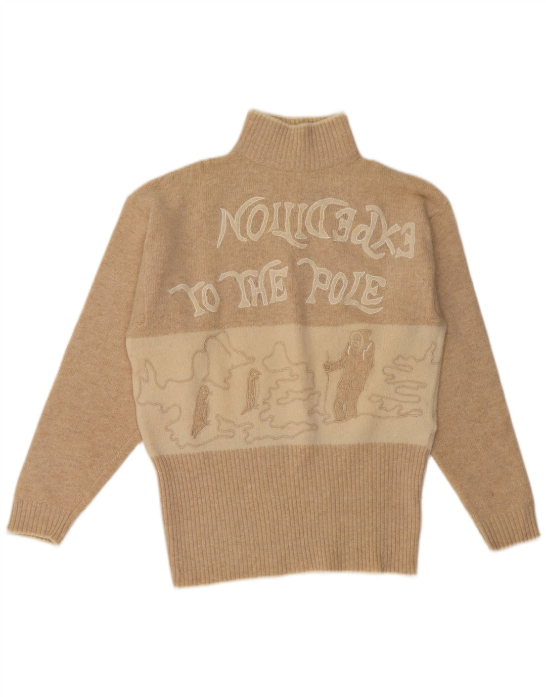 Sweter damski w stylu vintage z golfem UK 14 w kolorze średniego beżu