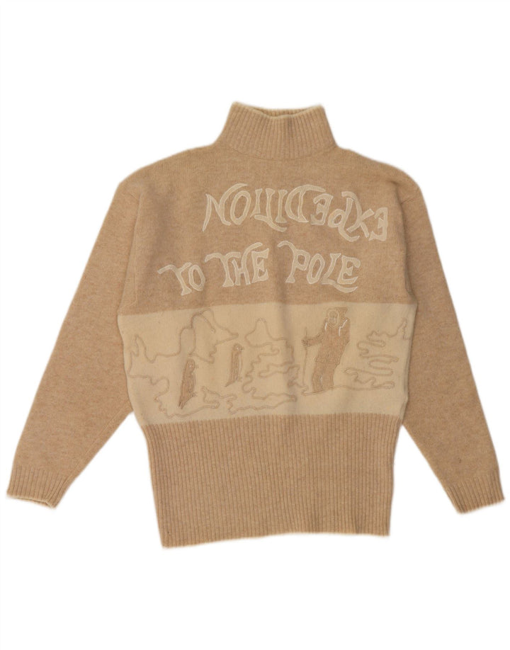 Sweter damski w stylu vintage z golfem UK 14 w kolorze średniego beżu