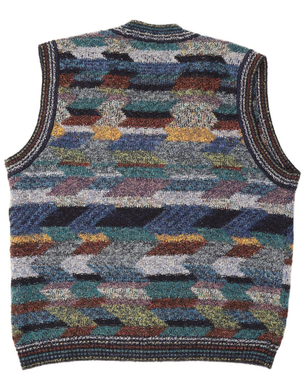 Vintage męski sweter bez rękawów XL wielobarwna geometryczna wełna