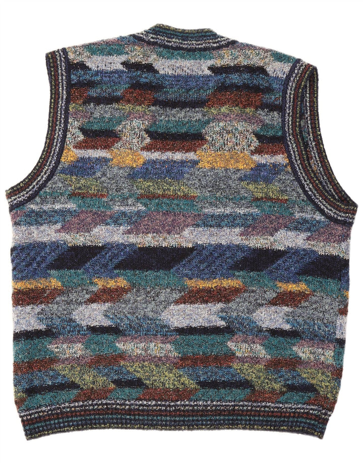 Vintage męski sweter bez rękawów XL wielobarwna geometryczna wełna