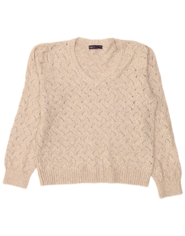 Marks & Spencer Damski sweter oversize z dekoltem w kształcie litery V, UK 14, średni beż