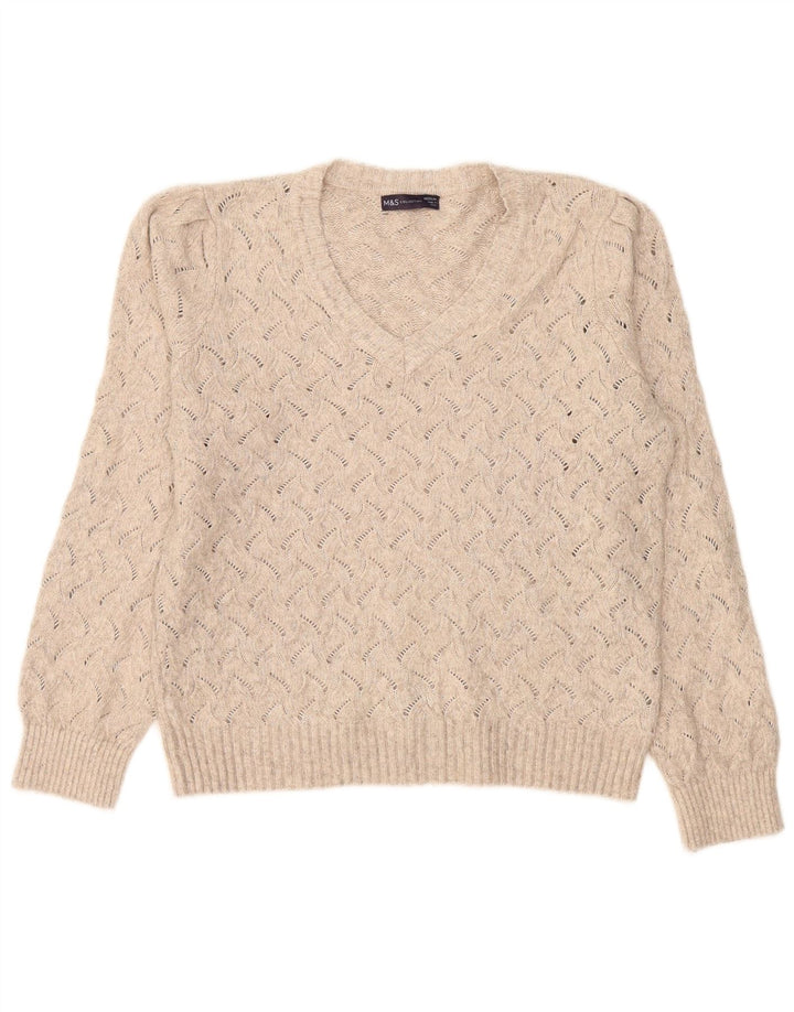 Marks & Spencer Damski sweter oversize z dekoltem w kształcie litery V, UK 14, średni beż