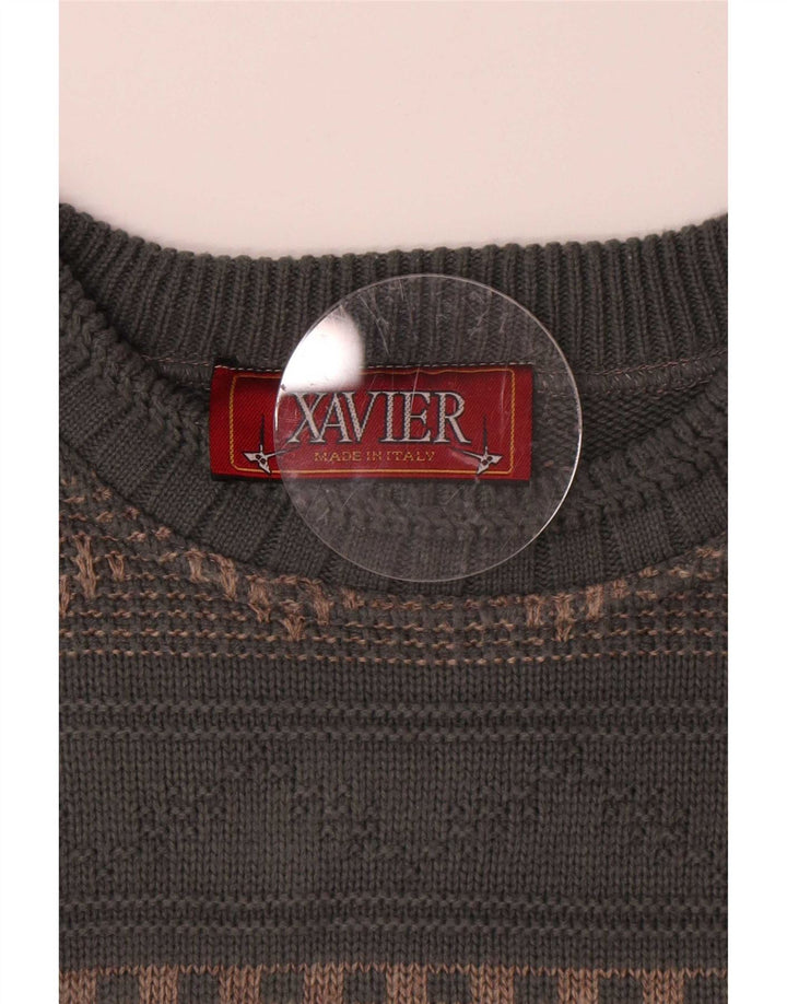 Męski sweter Xavier z dekoltem w łódkę Średni szary, geometryczny wełniany
