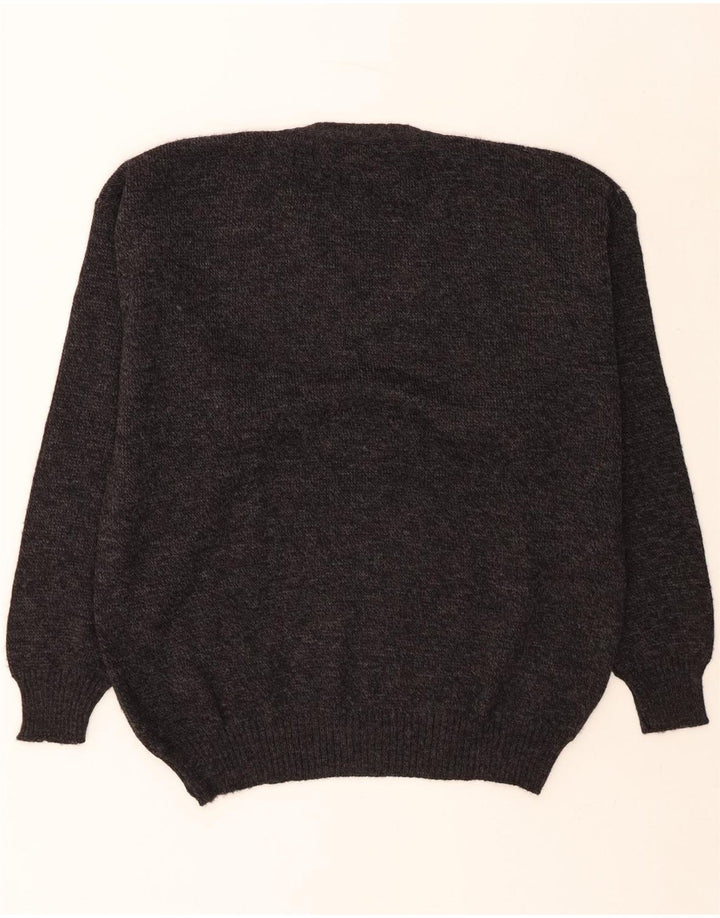 GIEMME Mens V-Neck Jumper Sweater XL Grey Geometric Acrylic Vintage Giemme and Second-Hand Giemme from Messina Hembry 