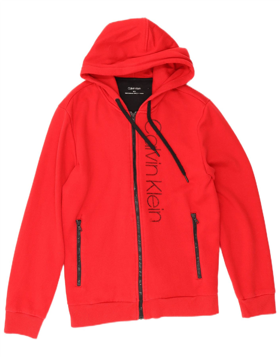 Męski sweter z kapturem i zamkiem błyskawicznym Calvin Klein, średnioczerwony, bawełniany