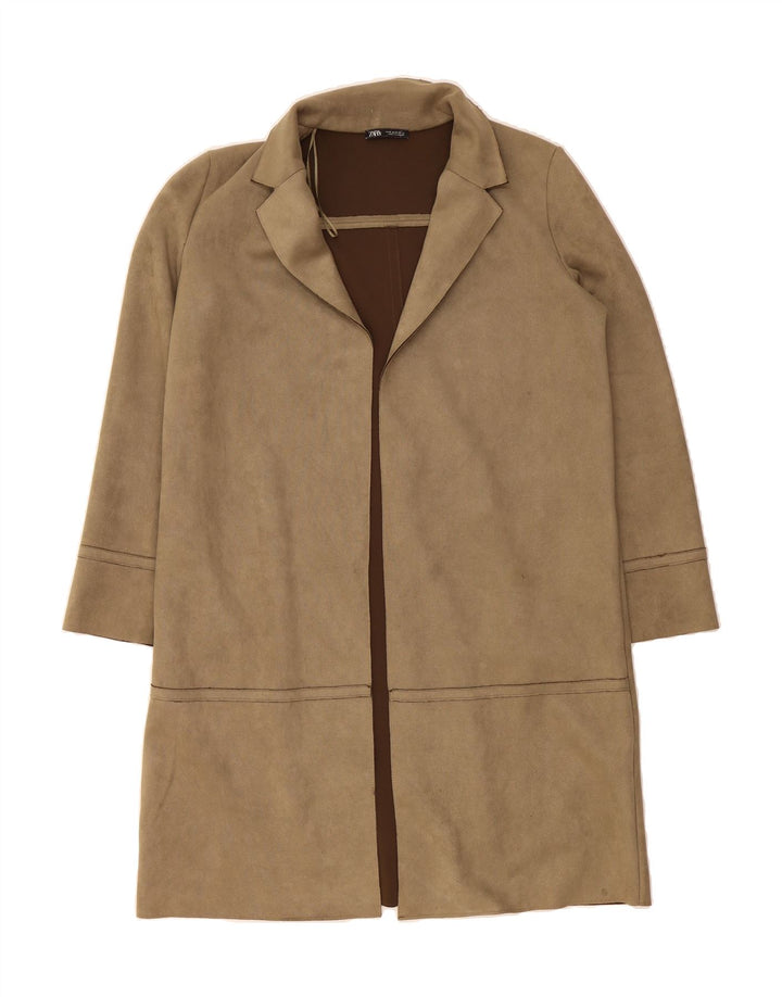 ZARA Womens Open Overcoat UK 14 Medium Khaki Polyester Vintage Zara and Second-Hand Zara from Messina Hembry 