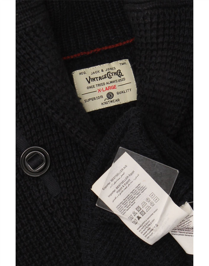 JACK & JONES Męski sweter z szalowym dekoltem XL, granatowy, bawełniany