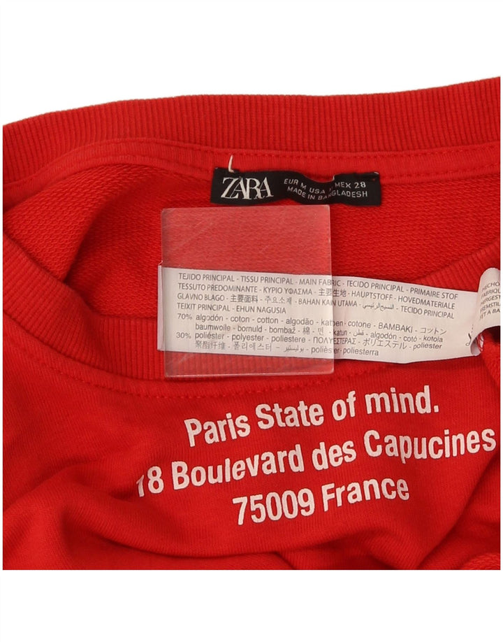 Damska bluza Zara Graphic Crop Jumper UK 14, średnia czerwona bawełna