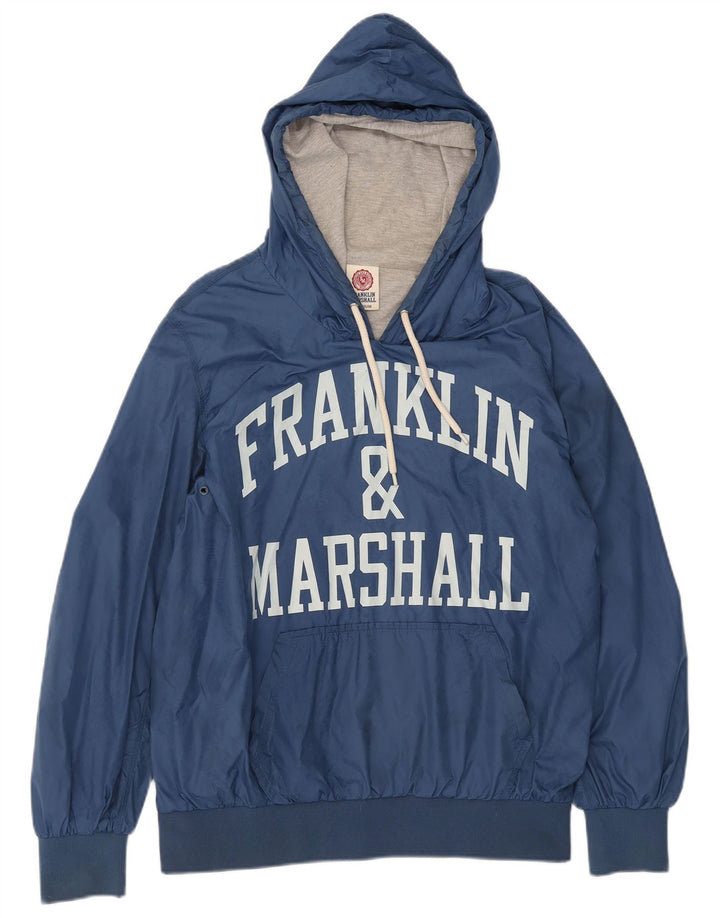 Męski sweter z kapturem i grafiką FRANKLIN MARSHALL Średni niebieski nylon