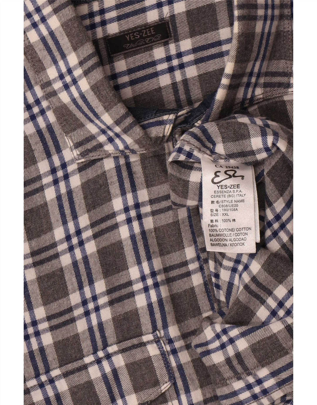 Męska koszula flanelowa Yes Zee 2XL, bawełniana szara krata
