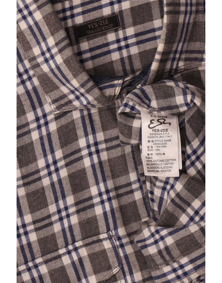 Męska koszula flanelowa Yes Zee 2XL, bawełniana szara krata