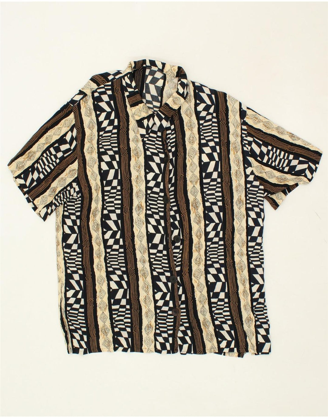 VINTAGE Womens Short Sleeve Shirt UK 14 Medium Multicoloured Patchwork Vintage Vintage and Second-Hand Vintage from Messina Hembry 