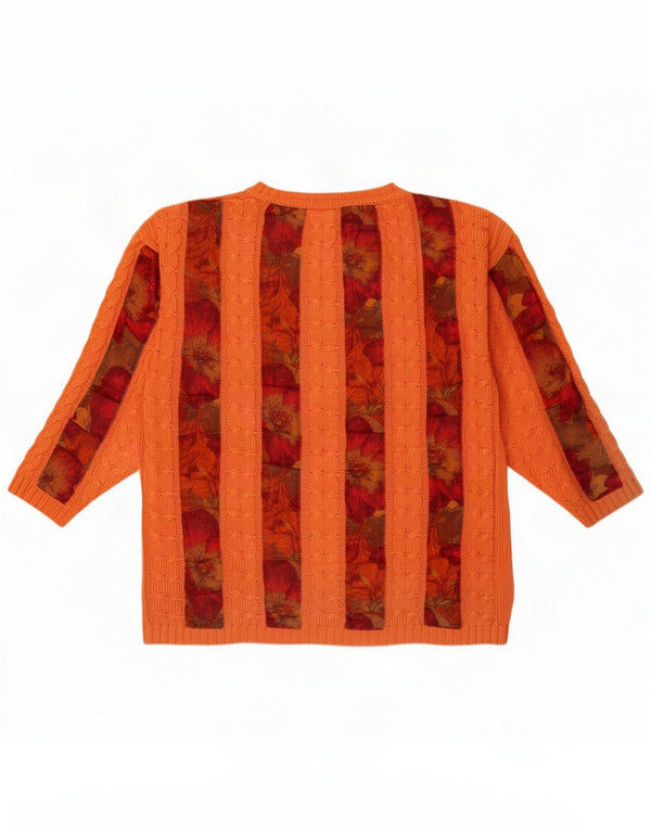 Vintage damski sweter z dekoltem w łódkę UK 14, średni pomarańczowy, kwiatowy, bawełniany