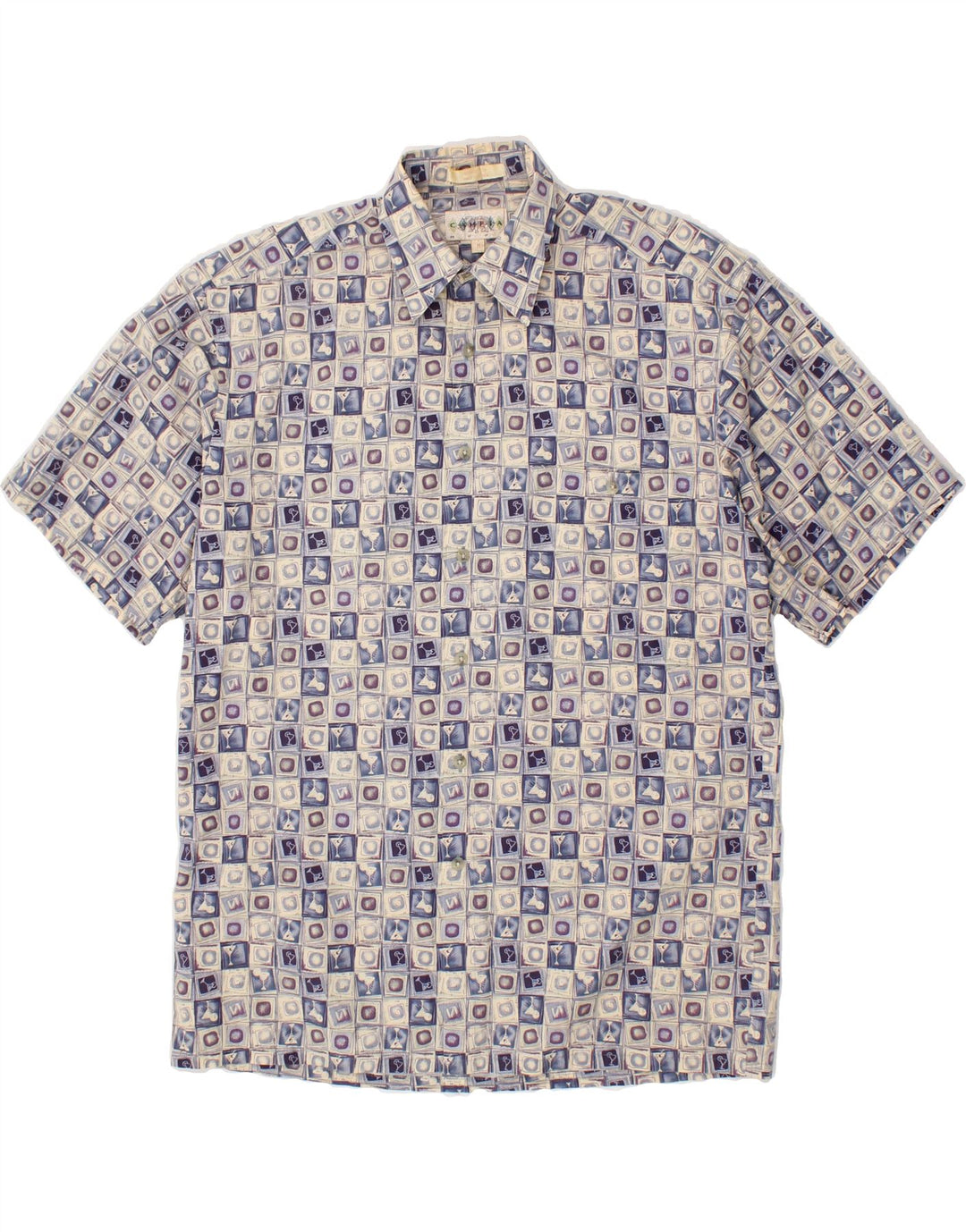 VINTAGE Mens Abstract Pattern Short Sleeve Shirt Medium Grey Cotton Vintage Vintage and Second-Hand Vintage from Messina Hembry 