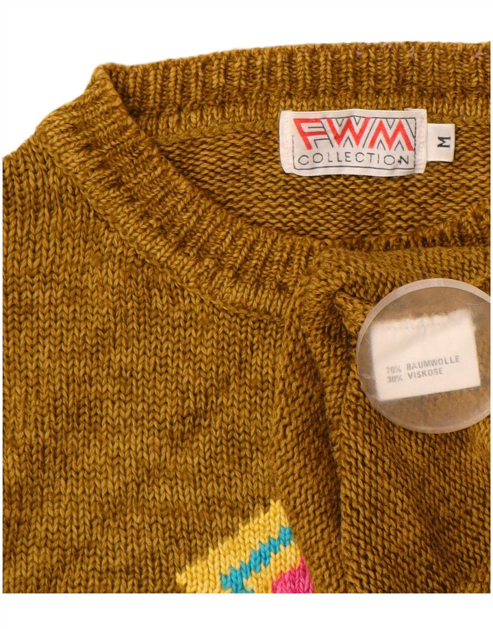 Damski sweter z okrągłym dekoltem w stylu VINTAGE UK 14 Medium Khaki Argyle/Diament