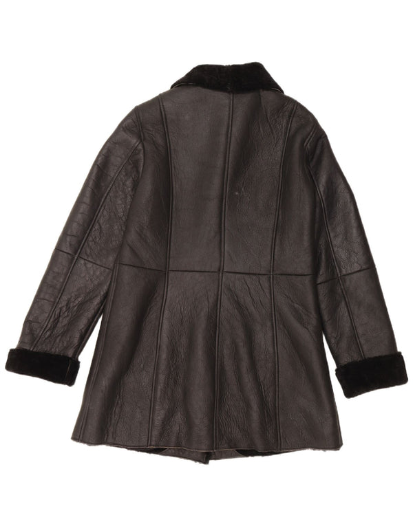 Vintage damski płaszcz z owczej skóry EU 40, średnia czarna skóra