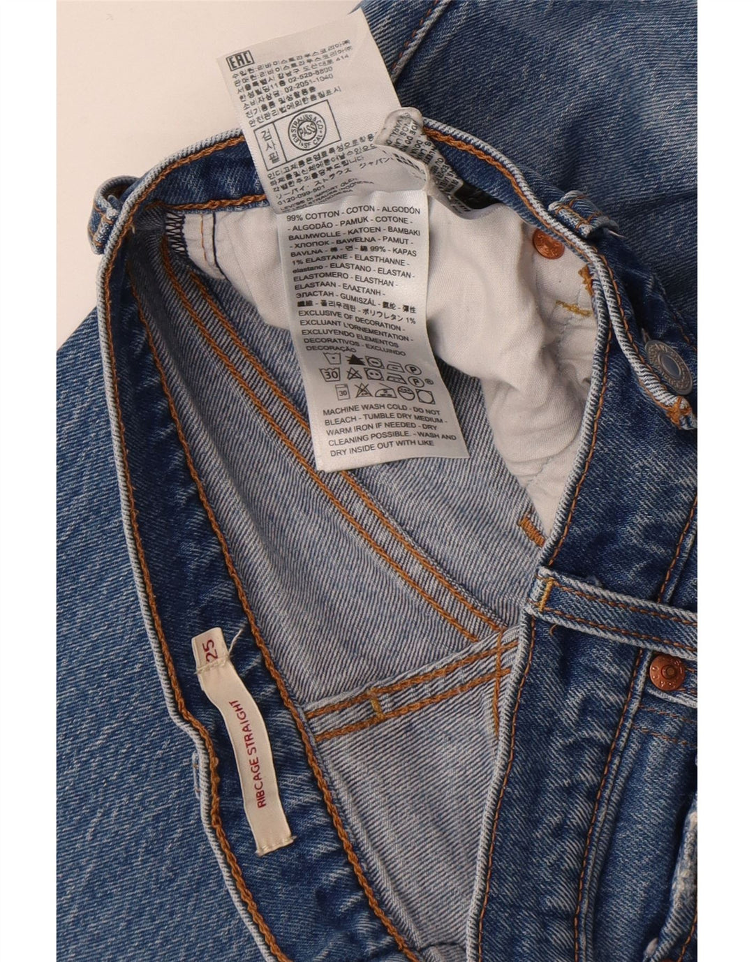 Damskie jeansy Levi's Ribcage Straight W25 L27 Niebieskie bawełniane