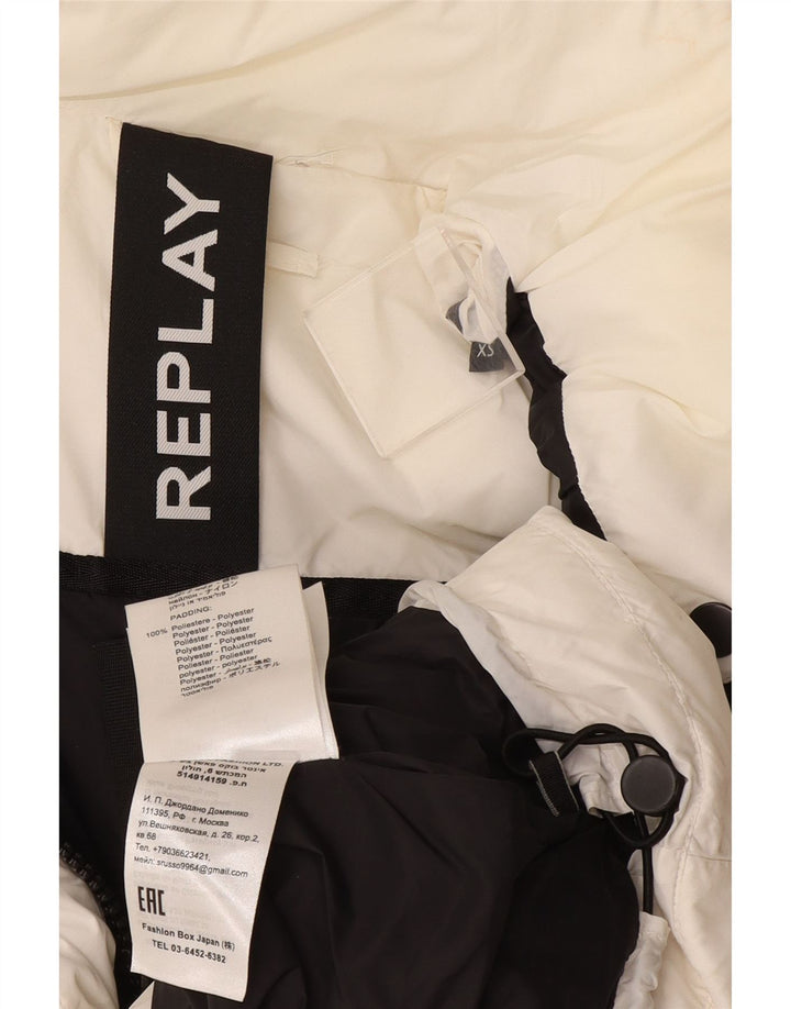 Damska kurtka oversize z grafiką Replay UK 6 XS, biały poliester