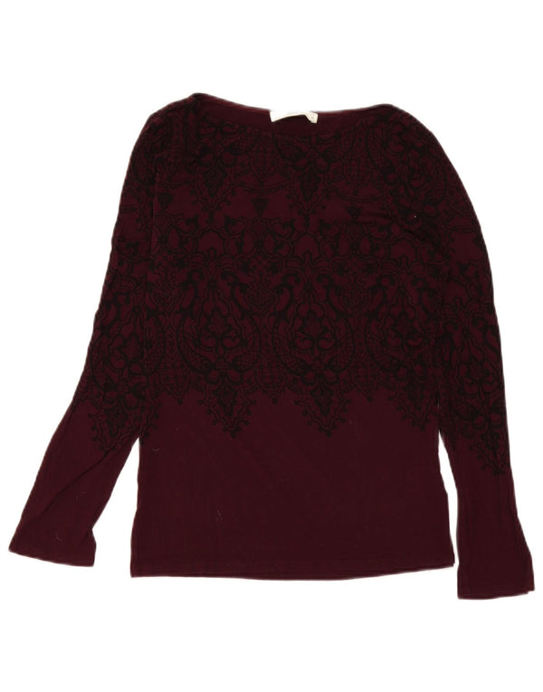 Damski top Oasis z długim rękawem, UK 12, średni burgund, wiskoza Paisley