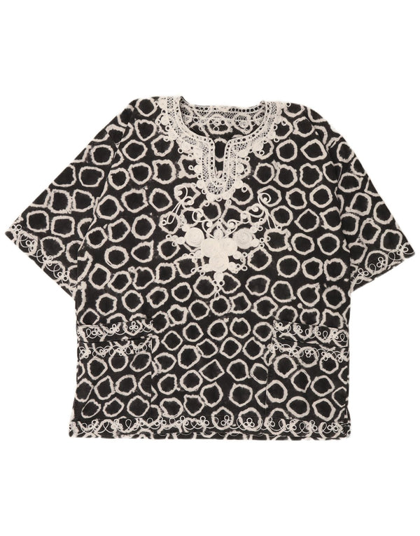 Damska bluzka oversize VINTAGE w abstrakcyjny wzór UK 18 XL czarna