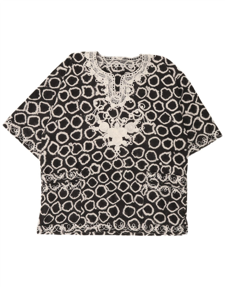 Damska bluzka oversize VINTAGE w abstrakcyjny wzór UK 18 XL czarna