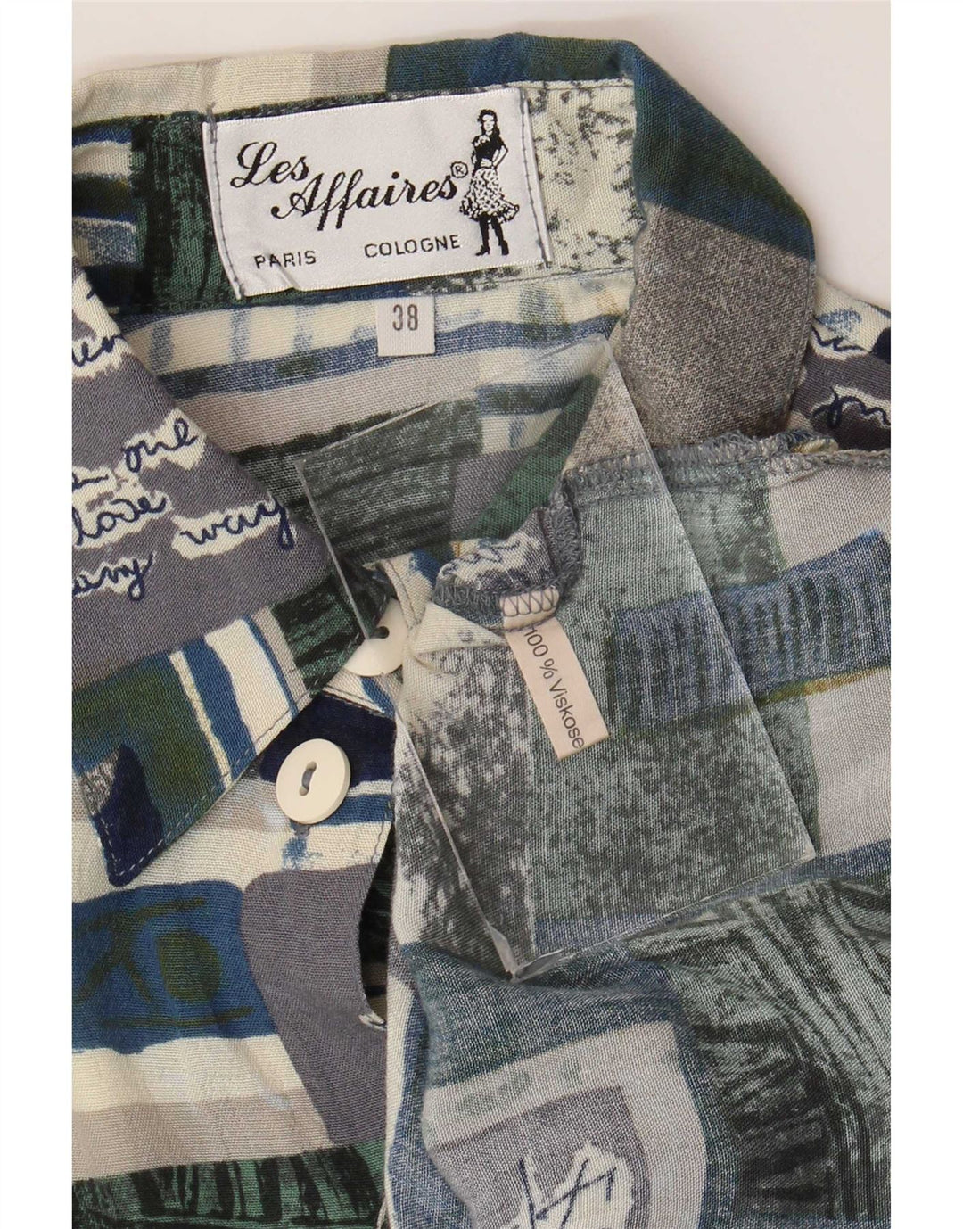 Damska bluzka koszulowa w stylu vintage z grafiką EU 38 Średni wielobarwny patchwork