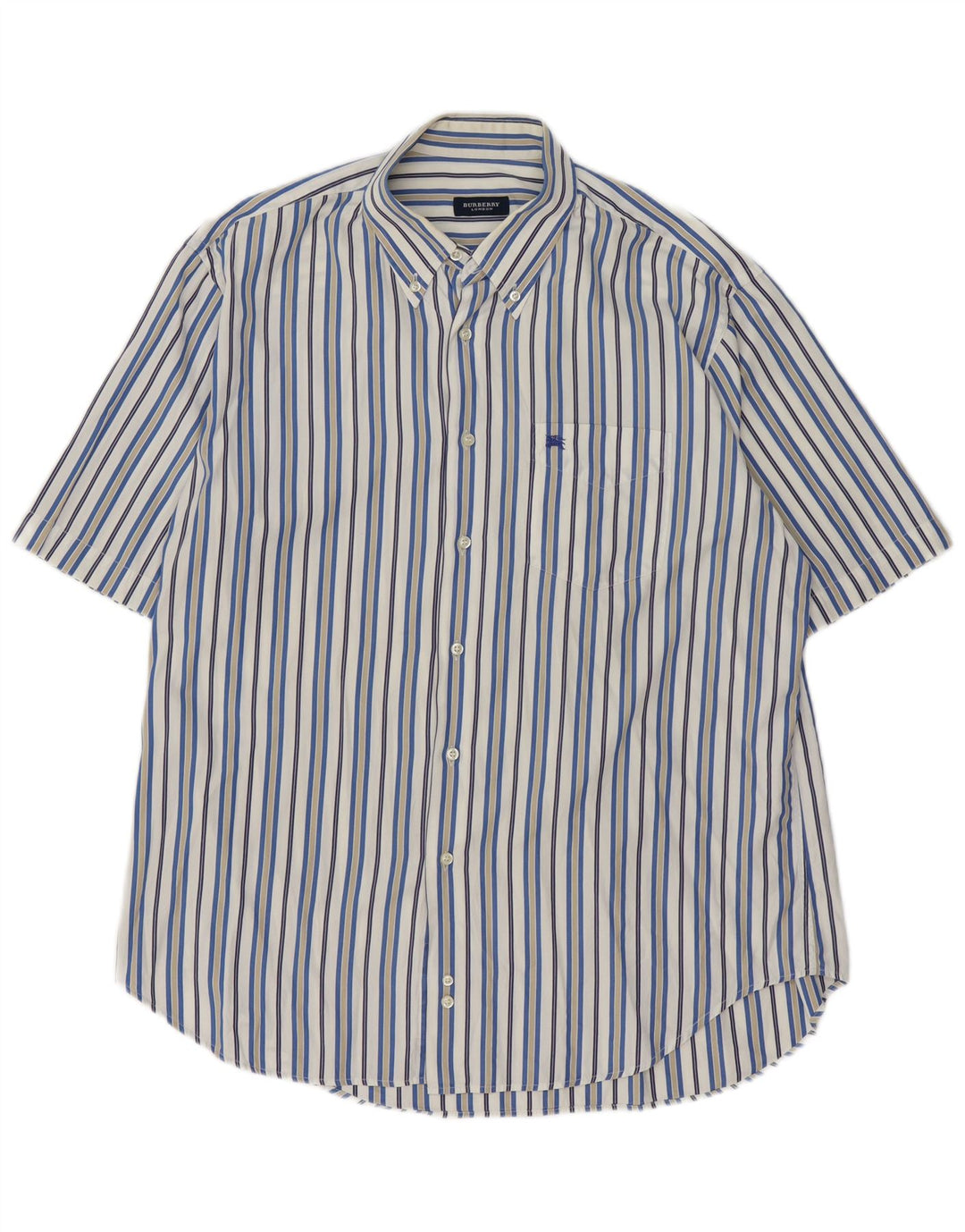 Męska koszula z krótkim rękawem Burberry XL, biała, bawełniana w prążki