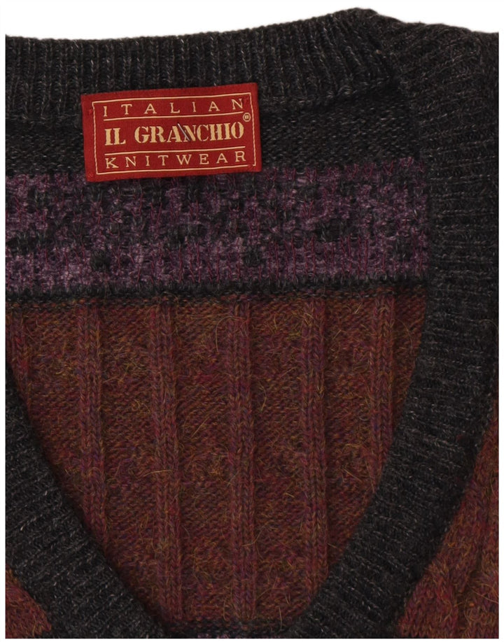 Il Granchio Męski sweter z dekoltem w kształcie litery V, duży, szary Fair Isle