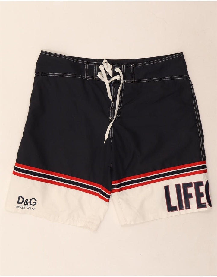 Męskie spodenki kąpielowe Dolce & Gabbana z grafiką, duże, granatowe, z blokami kolorów