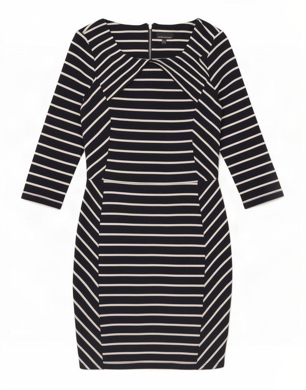 Warehouse Womens 3/4 Sleeve Sheath Dress UK 14 Large Navy Blue Striped