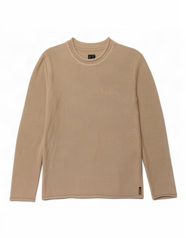 Męski sweter z okrągłym dekoltem Armani Jeans, mały, beżowy, bawełniany