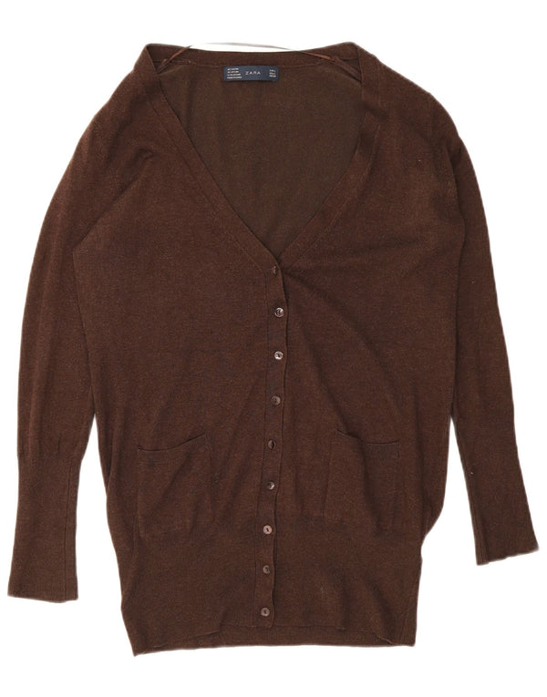 Sweter damski Zara Cardigan UK 14, duży brązowy sztuczny jedwab