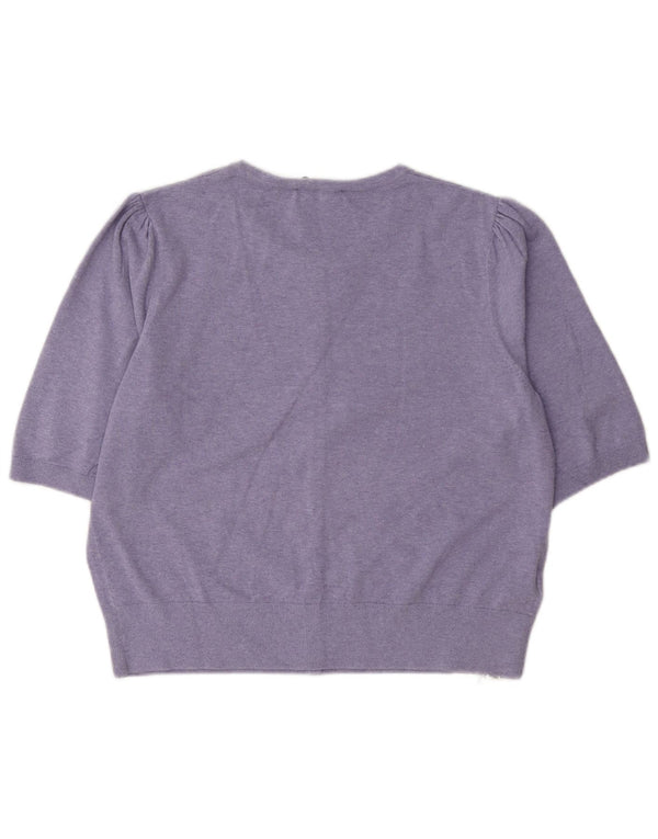 Damski sweter bolerko z krótkim rękawem Laura Ashley UK 16, duża fioletowa bawełna