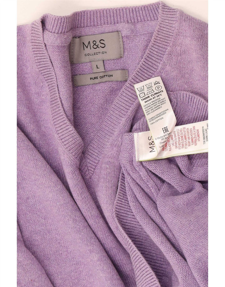 Marks & Spencer Męski sweter z dekoltem w kształcie litery V, duży, fioletowy, bawełniany