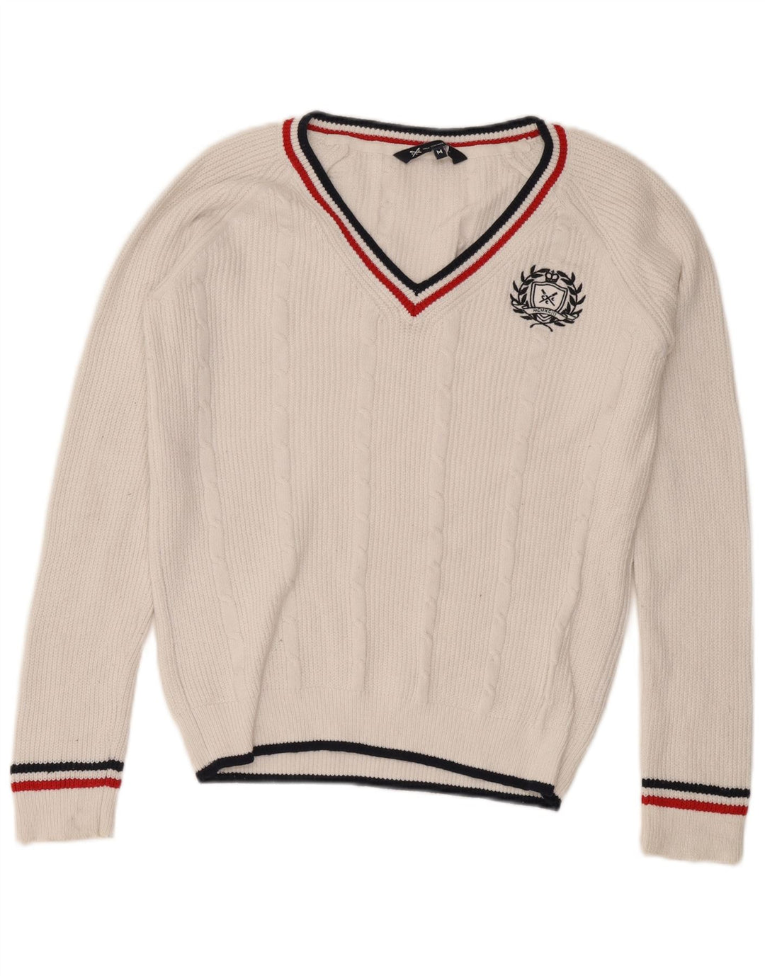 Crew Clothing Męski sweter z dekoltem w kształcie litery V, średniej wielkości biała bawełna