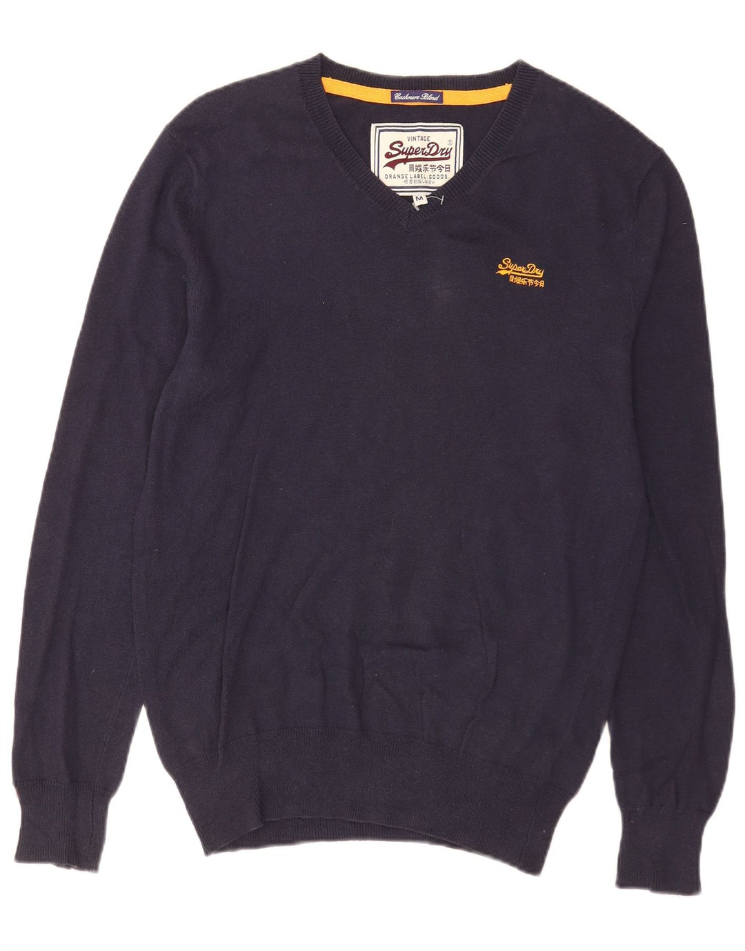 Męski sweter Superdry z dekoltem w kształcie litery V, średni granatowy, bawełniany