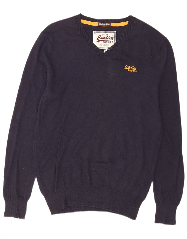 Męski sweter Superdry z dekoltem w kształcie litery V, średni granatowy, bawełniany